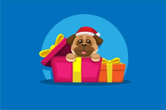 Download Puppy Buldog with Gift Box on Christmas - Buldog Collection