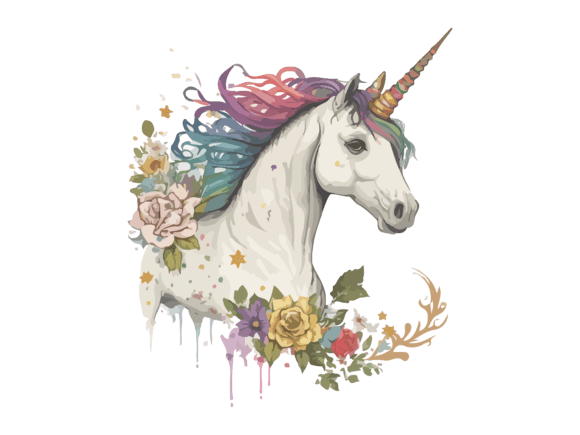 Download Watercolor Floral Unicorn Vector Clipart - Premium Bundle