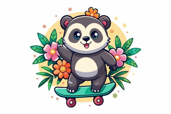 Download Skateboard Panda Road Cartoon with Flowe - Boar Collection
