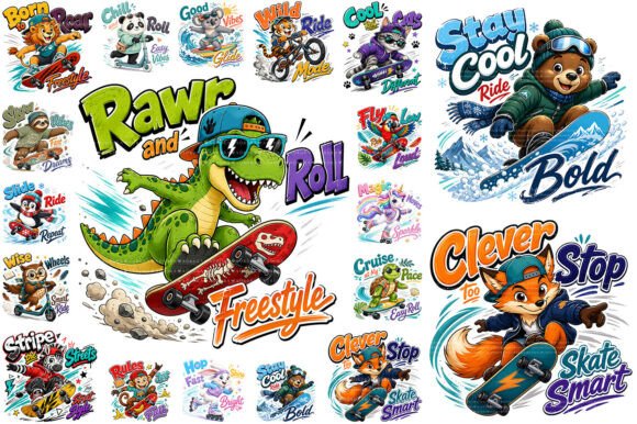 Download Kids Skateboard Animal PNG Bundle - Boar Collection